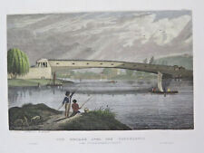 Philadelphia Bridge Over the Schuylkill River Fishers 1840's hand colored print picture