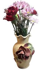 Antique Textured Painted Vase. 3D Effect. Beautiful Rose. Near Mint Condition picture