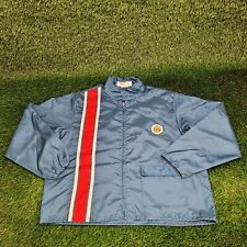 Vintage 80s American-Legion Harrington Jacket XL Blue White Red Vertical Striped picture