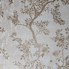 Floral ivory pearl off white gold metallic apple trees birds textured wallpaper picture