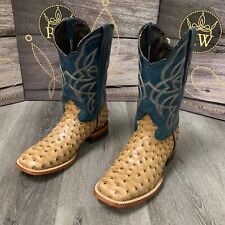 MEN'S BROWN OSTRICH QUILL LEATHER WESTERN RODEO EXOTIC COWBOY SQUARE TOE BOTAS picture