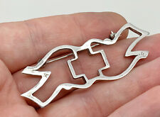 Vintage Sterling Silver Unusual Stylized Doves of Peace & Swiss Cross Brooch picture