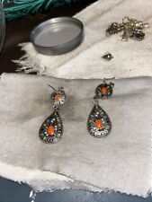 Vintage  Silvertone  Bohemian Style Colorful Mosaic Look Drop Earrings.  3