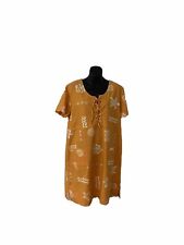 Vintage Y2K C.B. Casuals Linen Blend Smock Lace Up Mini Dress Boho CottageCore picture