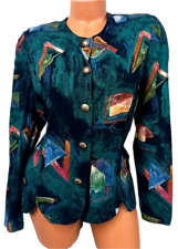 CB VINTAGE blue abstract print button down women's long sleeve top 18WP picture