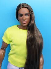 OOAK Custom Reroot Barbie Signature Looks Doll 25 Black Ken Long Dark Brown Hair picture