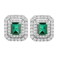 3.00Ct Natural Zambian Emerald IGI Certified Diamond Studs In 14KT Gold White picture