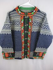 Vintage Nordic Sweater Womens Medium Norwegian Hand Made Wool Full Clasp Floral picture