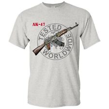 Russian Graphic Cotton Gray T-Shirt AK-47 Kalashnikov Gun Shirt  picture