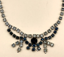 Navy Blue And Clear Rhinestones Collar Choker Necklace Silver Tone picture