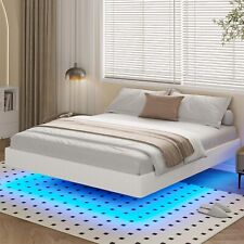 Queen Floating Bed Frame with LED Lights Meral Platform Bed with Fabric Cover picture
