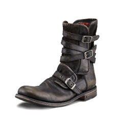 New Western Men Round Toe Buckle Strap Zip Side Chunky Heeled Cowboy Ankle Boots picture