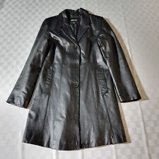 Vintage Metrostyle Black Leather Coat Jacket Women's 6T Lightweight Long picture