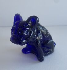 VINTAGE WESTMORELAND ROSSO GLASS COBALT BLUE FRENCH BULLDOG FIGURINE picture