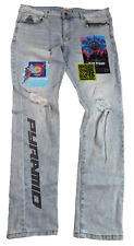 Black Pyramid Men's Blue Front Logo Stretch Skinny Jeans Size 36X32 Distressed  picture