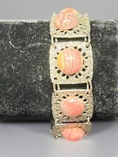 Vintage Industria Argentina Silver Tone Chunky  7” Bracelet Pink Stone SEE PICS picture