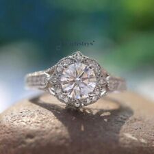 Solid 14k White Gold Moissanite Vintage Engagement Ring Excellent Round Cut 2 CT picture