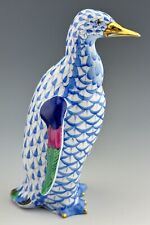🦋 HEREND MINT Penguin Blue Fishnet Figurine picture