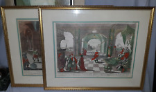 Pair Early European German  Antique Hand Colored Prints picture