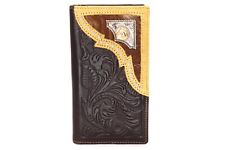 Western Bifold Wallet Deep Coffee Checbook Genuine Leather Horse Wallet Studs picture