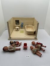 Antique German Tin Dollhouse Miniature Bathroom w/TUB & German Dolls & Stool picture