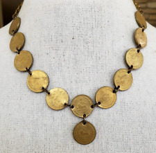 Vtg 1920s Persian Iran Bronze Coin Choker Necklace Adj Lngth Brass Chain picture