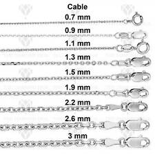 Solid 14K White Gold Diamond Cut Cable Link Chain Necklace, 13