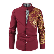 Men's fashion casual bronzing printed long sleeve shirt picture