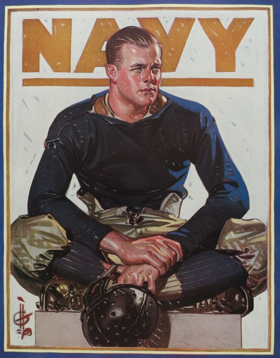 RARE ANTIQUE J.C. LEYENDECKER NAVY FOOTBALL PLAYER PRINT