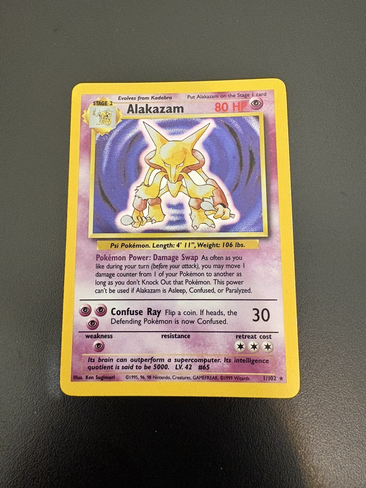 1999 Pokemon Base Set Alakazam 1/102 Holo Rare Unlimited LP Lightly Played