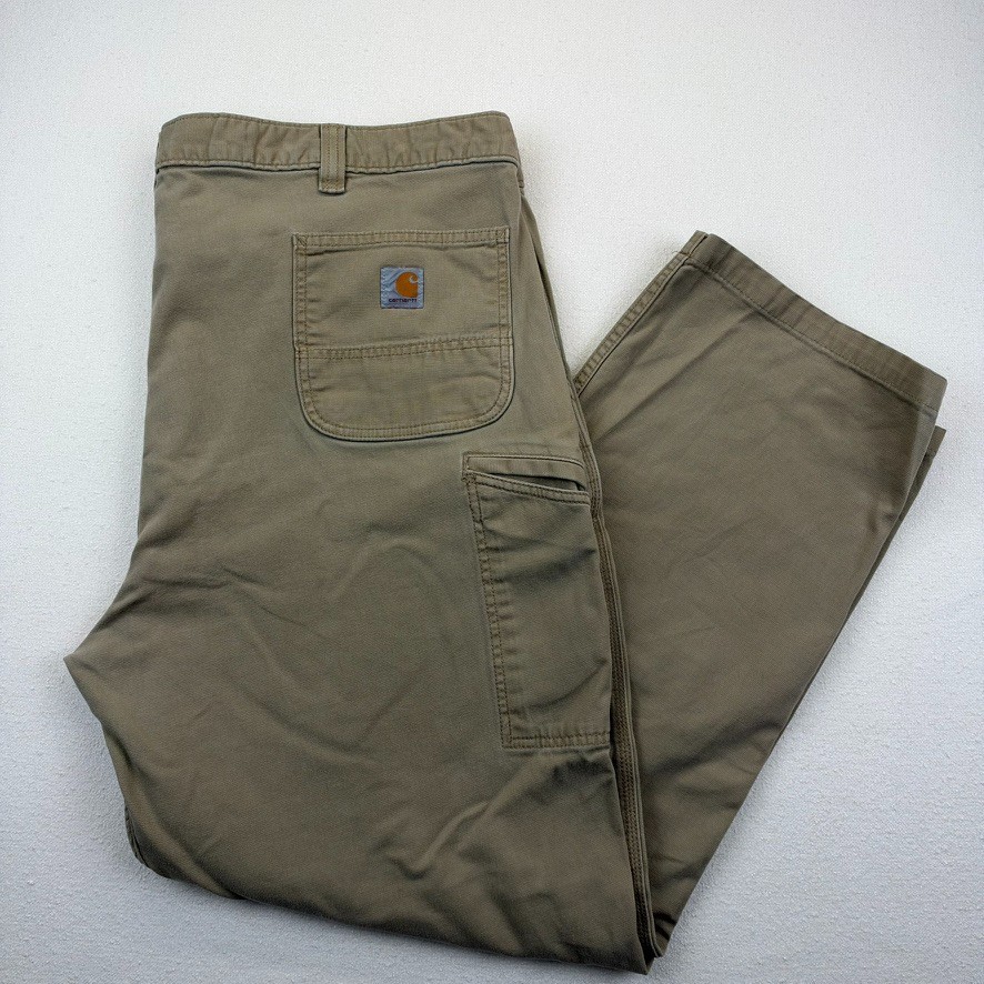 Carhartt Relaxed Fit Rugged Flex Work Pants 46x32 Khaki Faded Cotton 5-Pocket