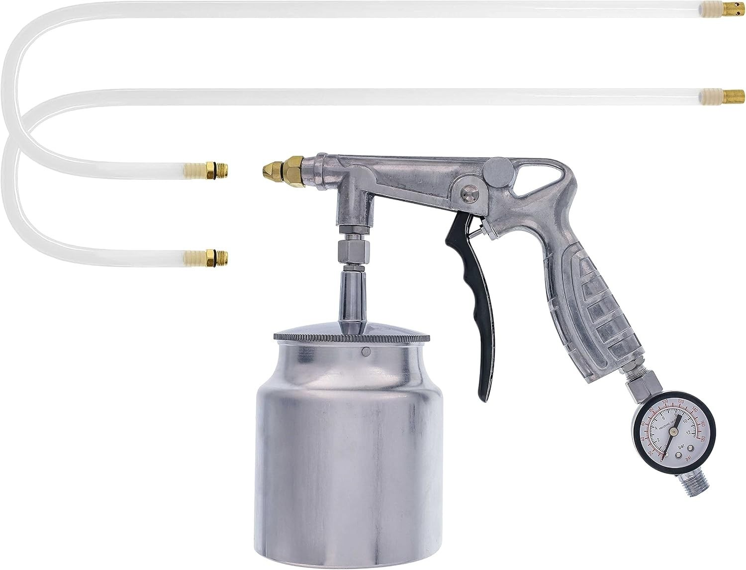 TCP Global Air Undercoating Spray Gun with Gauge, Metal Cup, Silver TCP Global Air Undercoating Spray Gun with Gauge, Metal Cup, Silver