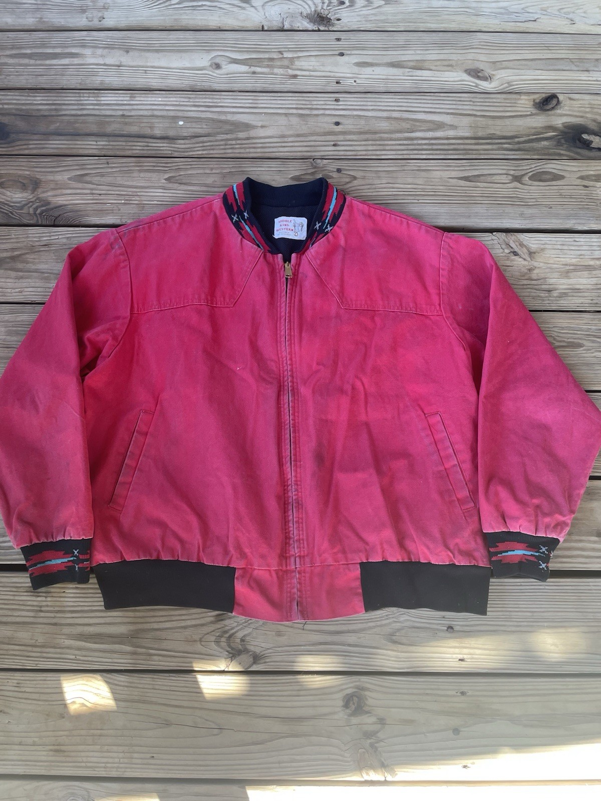 True vintage 1970s Saddle King Western Aztec Canvas Santa Fe Style Jacket 2XL