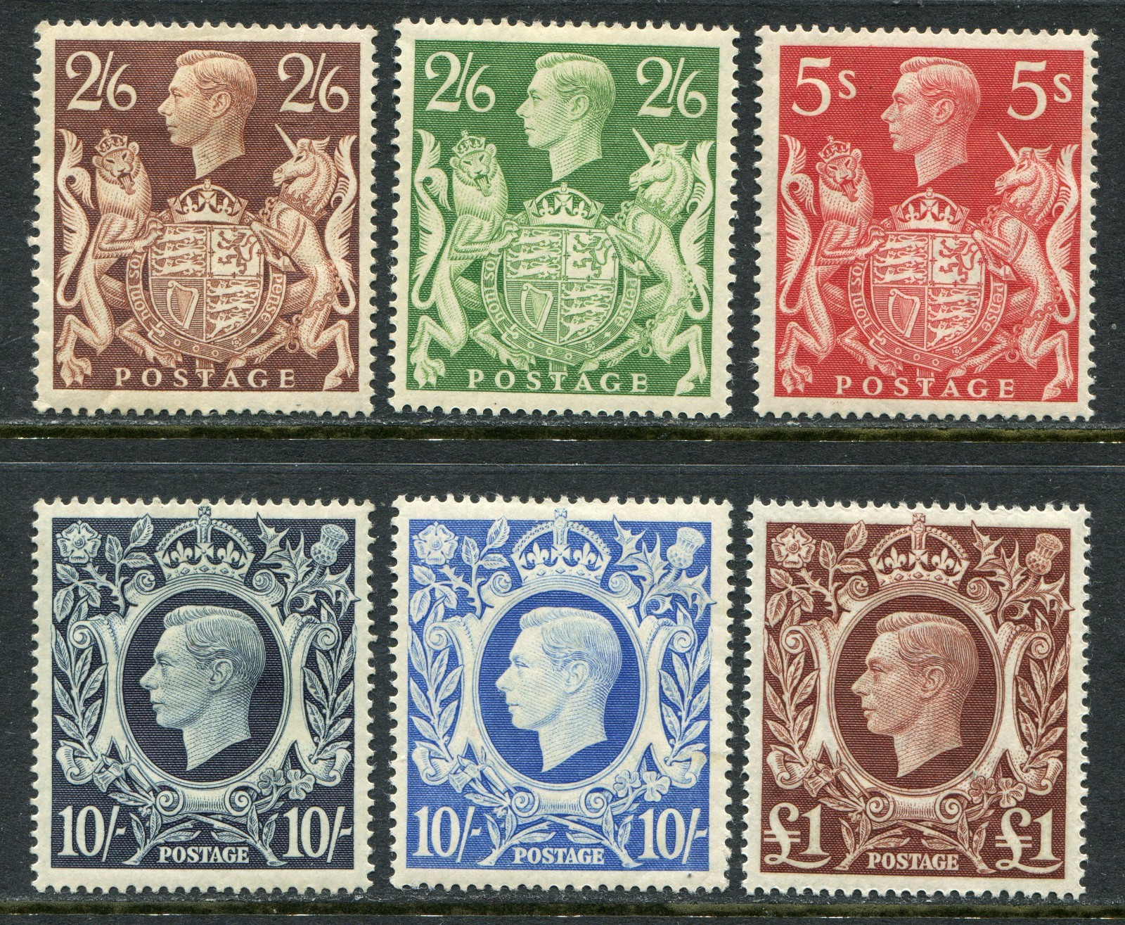 GB KGVI 1939-48 2s6d-£1 SG 476-478c hinged mint (cat. £375 as u/m)