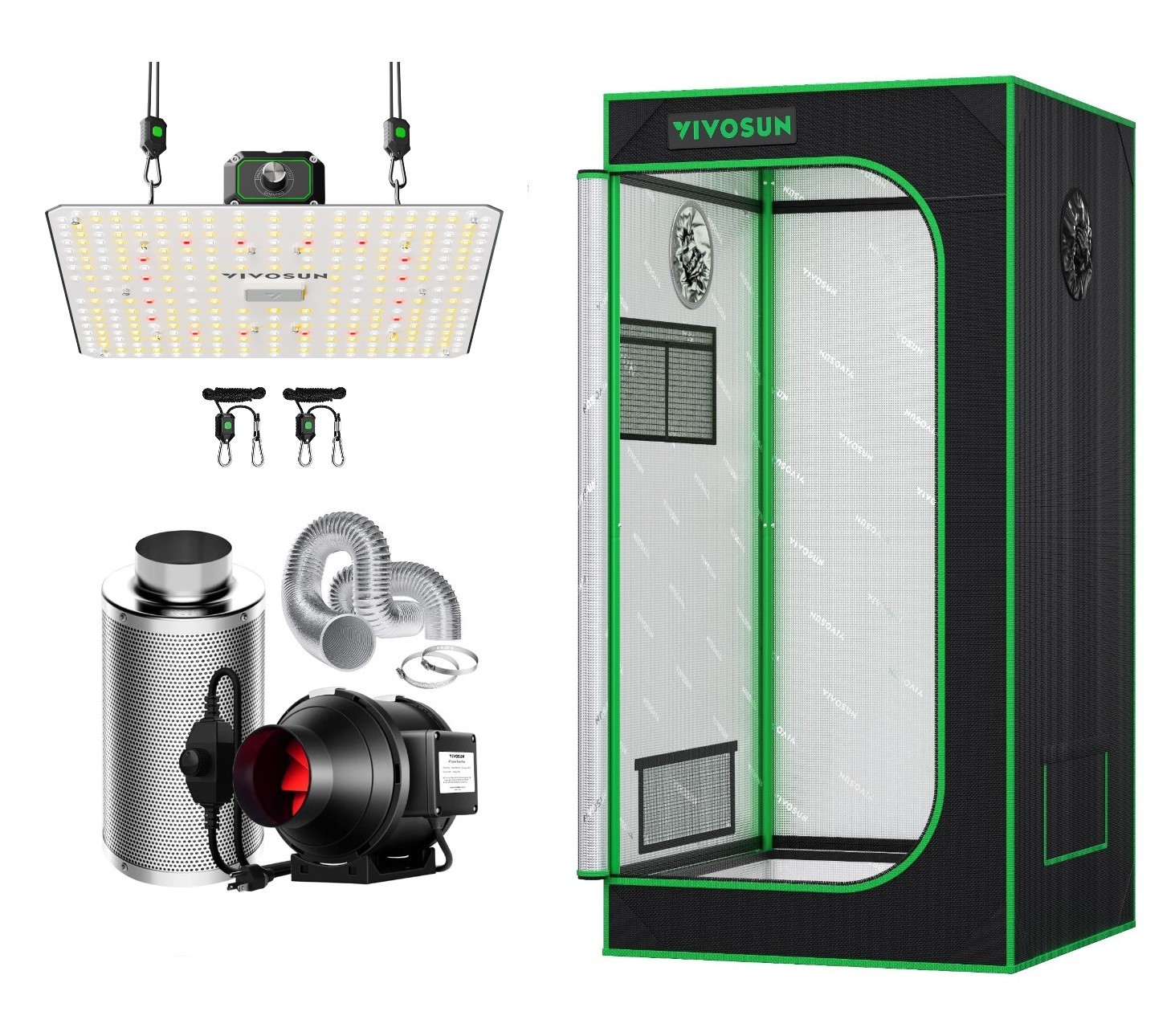 VIVOSUN 2X2ft Indoor Grow Tent & 100W Update LED Grow Light & 4 VIVOSUN 2X2ft Indoor Grow Tent & 100W Update LED Grow Light & 4