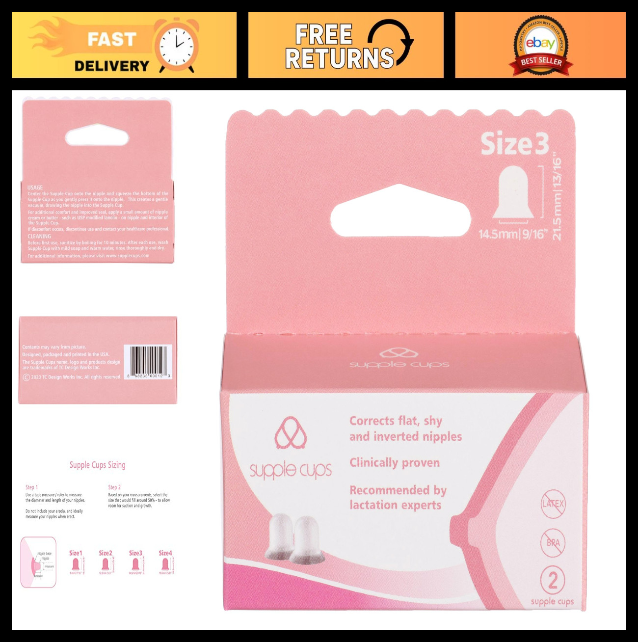 Supple Cups for Flat, Shy & Inverted Nipples - Size 3, Comfortable Support Supple Cups for Flat, Shy & Inverted Nipples - Size 3, Comfortable Support