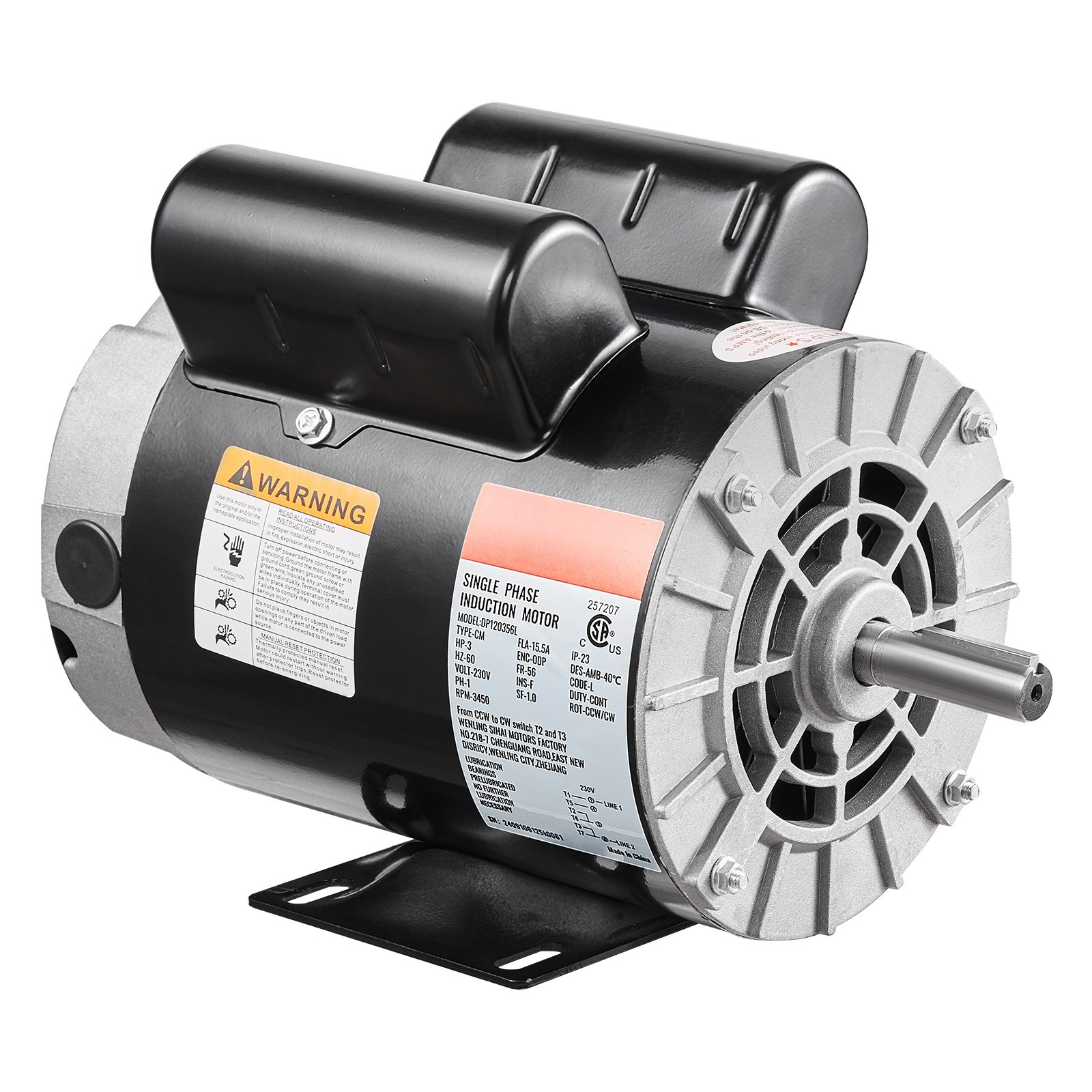 Uimoso 3HP Electric Motor for Air Compressor, 230V, 15.5A, 3450RPM, 56 Frame