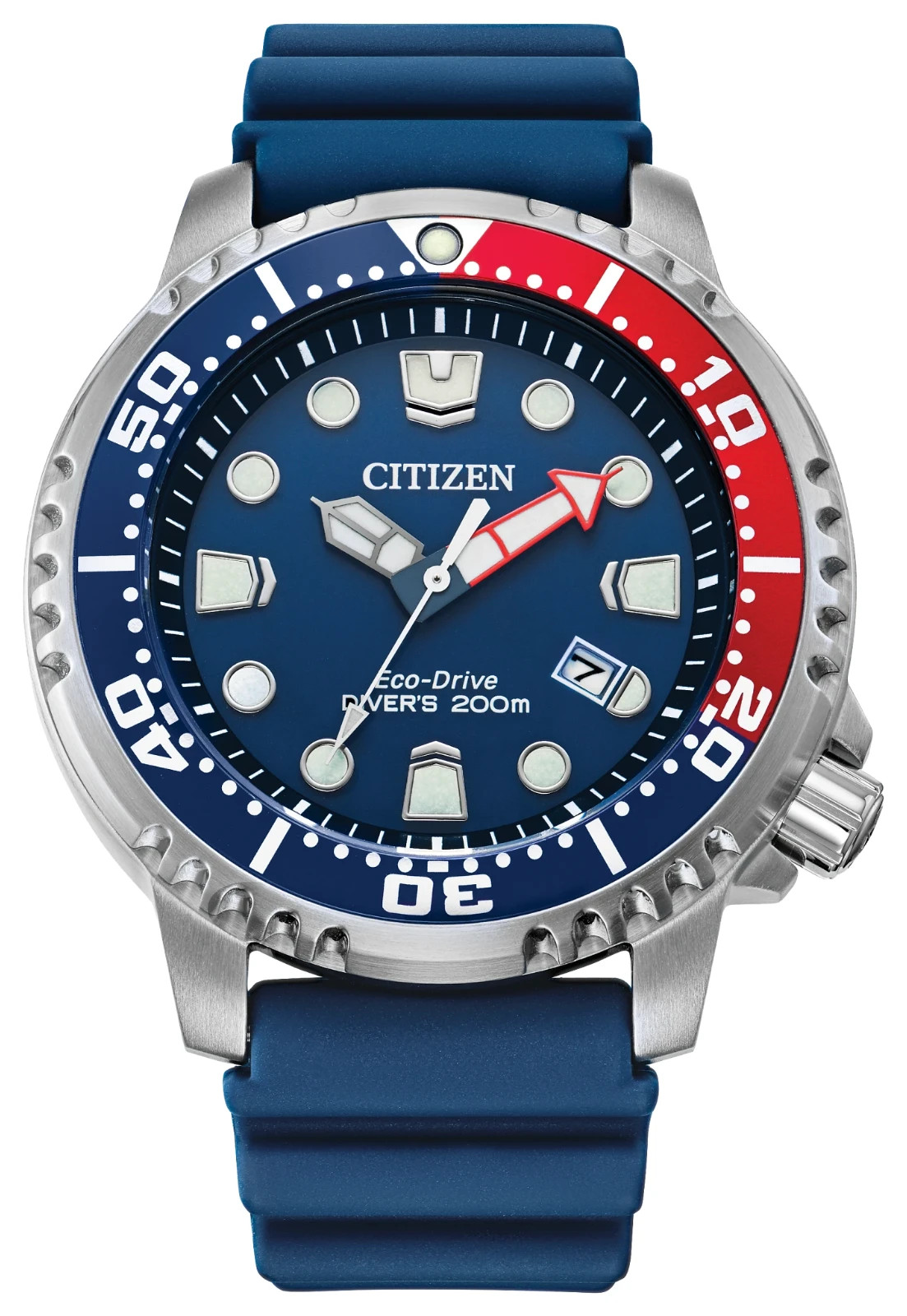Citizen BN0168-06L Promaster Eco-Drive Dive Watch Blue Red Bezel 44mm Date