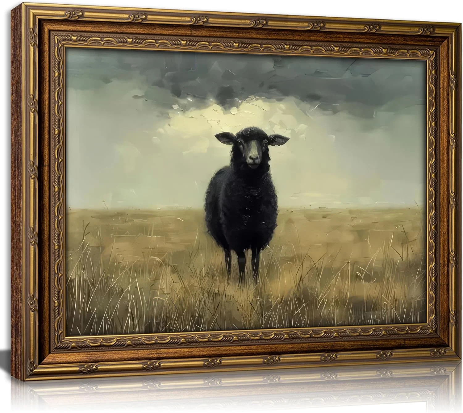 Vintage Gold Framed Vintage Sheep Wall art Antique Country Sheep Oil Painting Ca