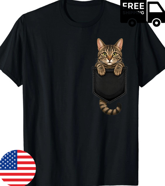 Brown Tabby Cat Lover Cute Pocket Cat Mom T-Shirt Brown Tabby Cat Lover Cute Pocket Cat Mom T-Shirt