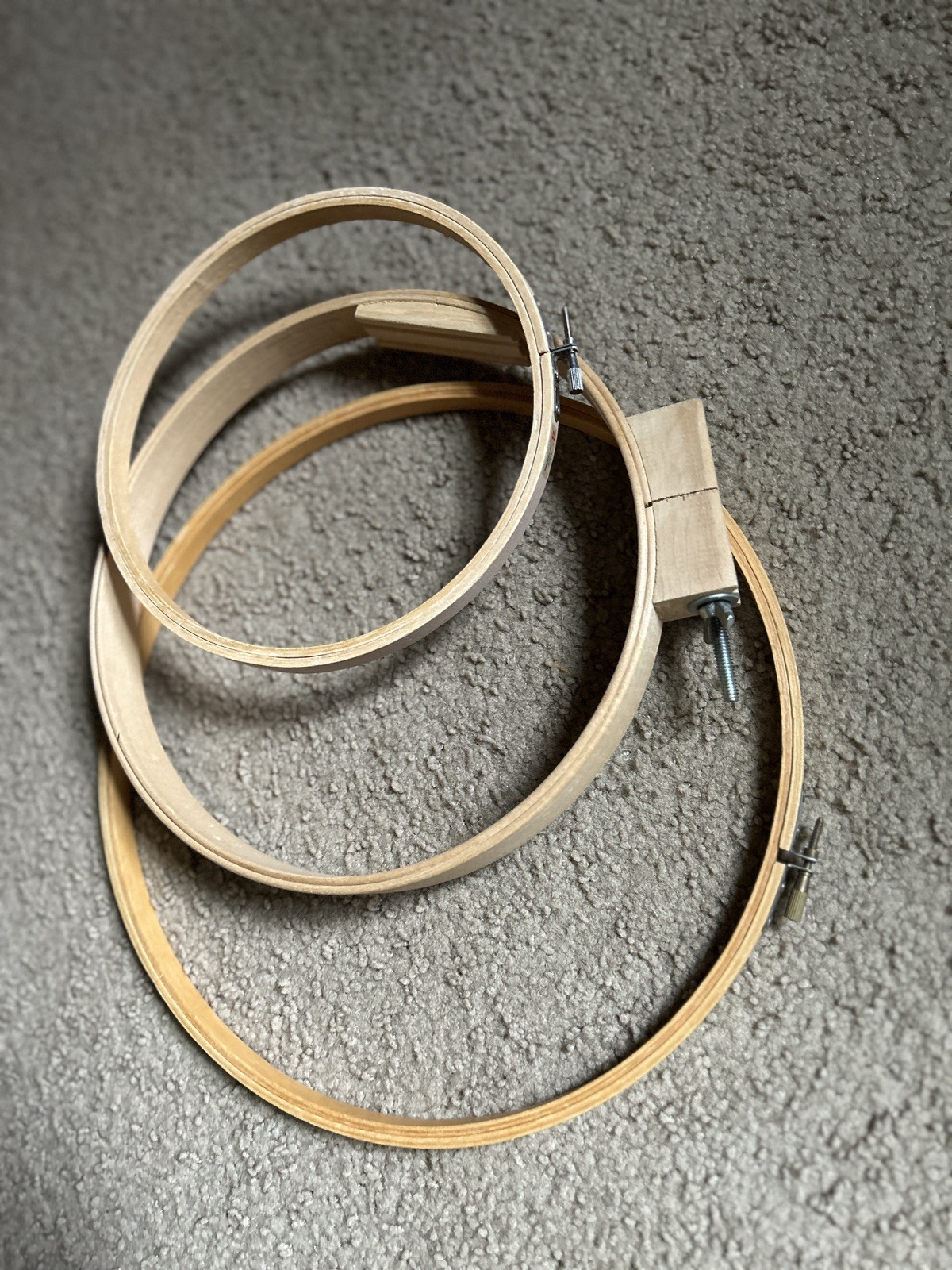 Vintage Round Wood Embroidery Hoops 3PC Lot 12” 10” 8” Quilting Needlework Frame