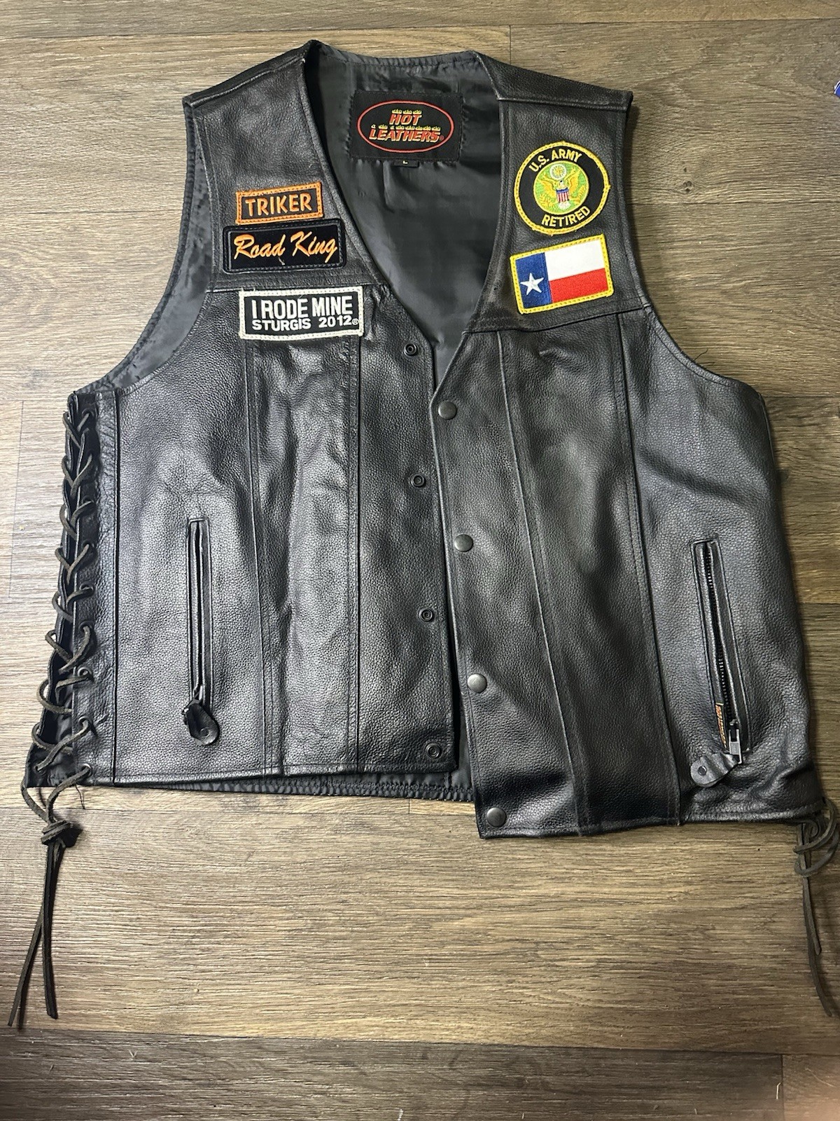 Vintage Army Veteran’s Men’s Hot Leathers Biker Jacket (Large)