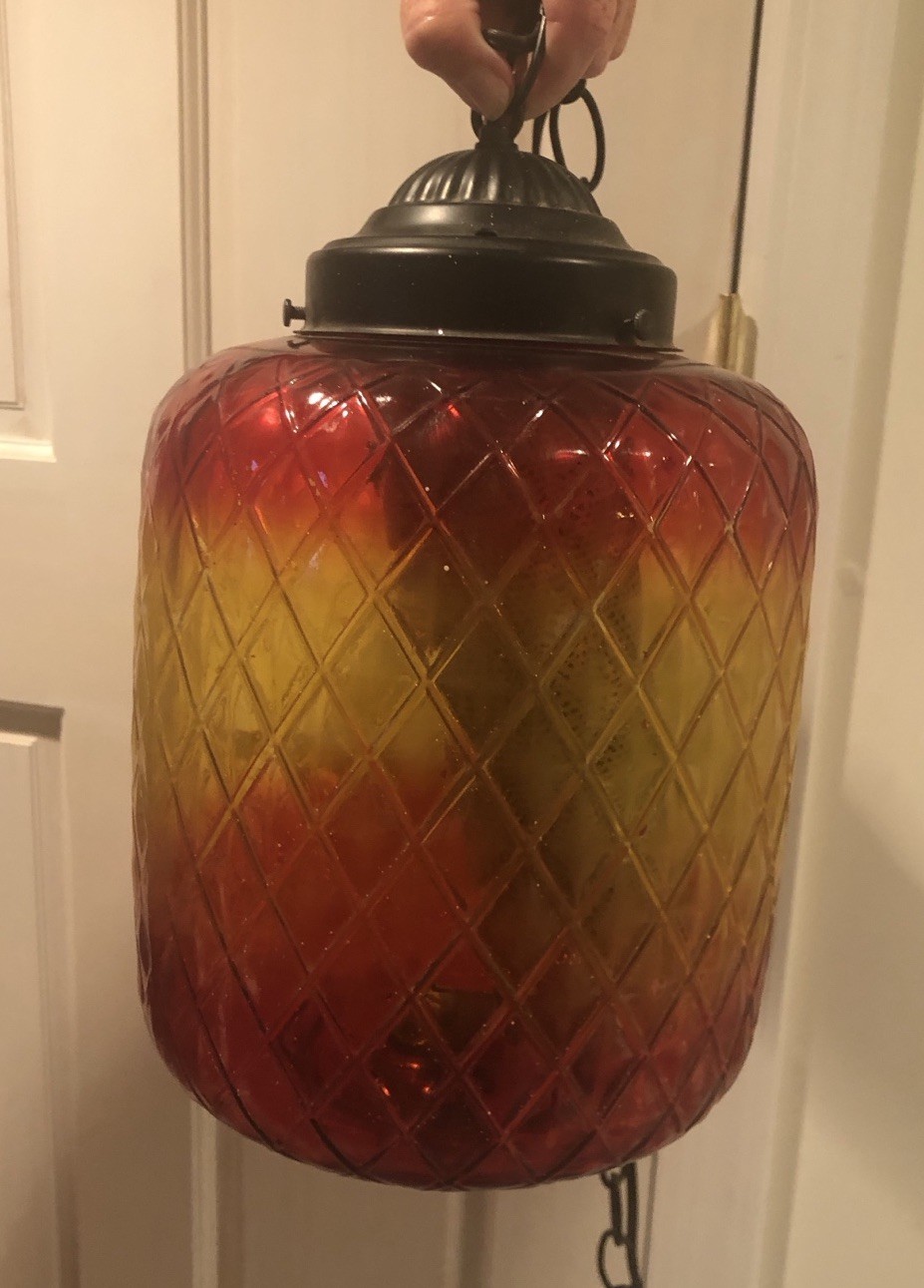 RARE Vintage Diamond Pattern Amberina Glass Hanging Swag Lamp 1960 MCM Red RARE Vintage Diamond Pattern Amberina Glass Hanging Swag Lamp 1960 MCM Red