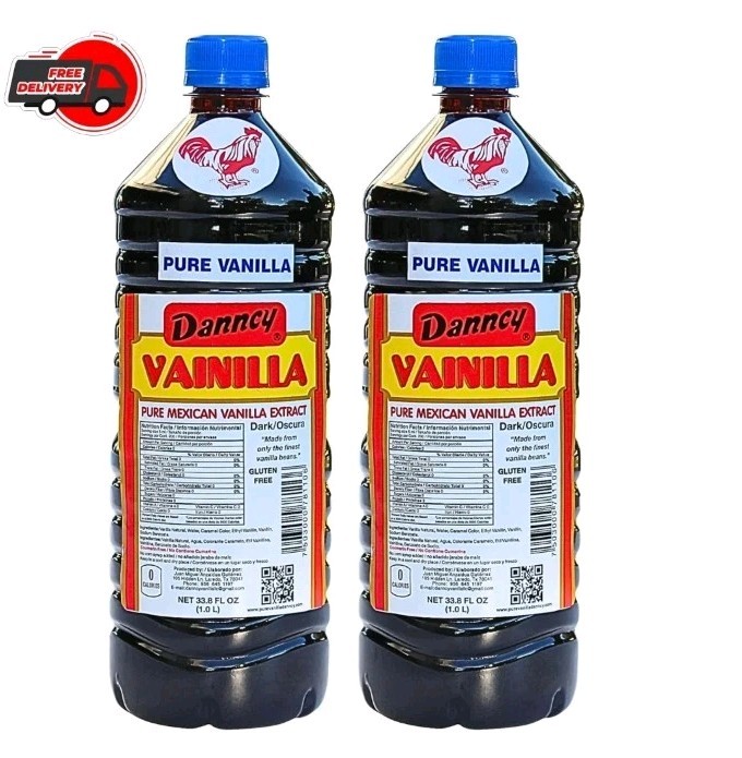 Two (2) Danncy Pure Mexican Vanilla Extract - Dark Color (1 Liter each) 2 PACK