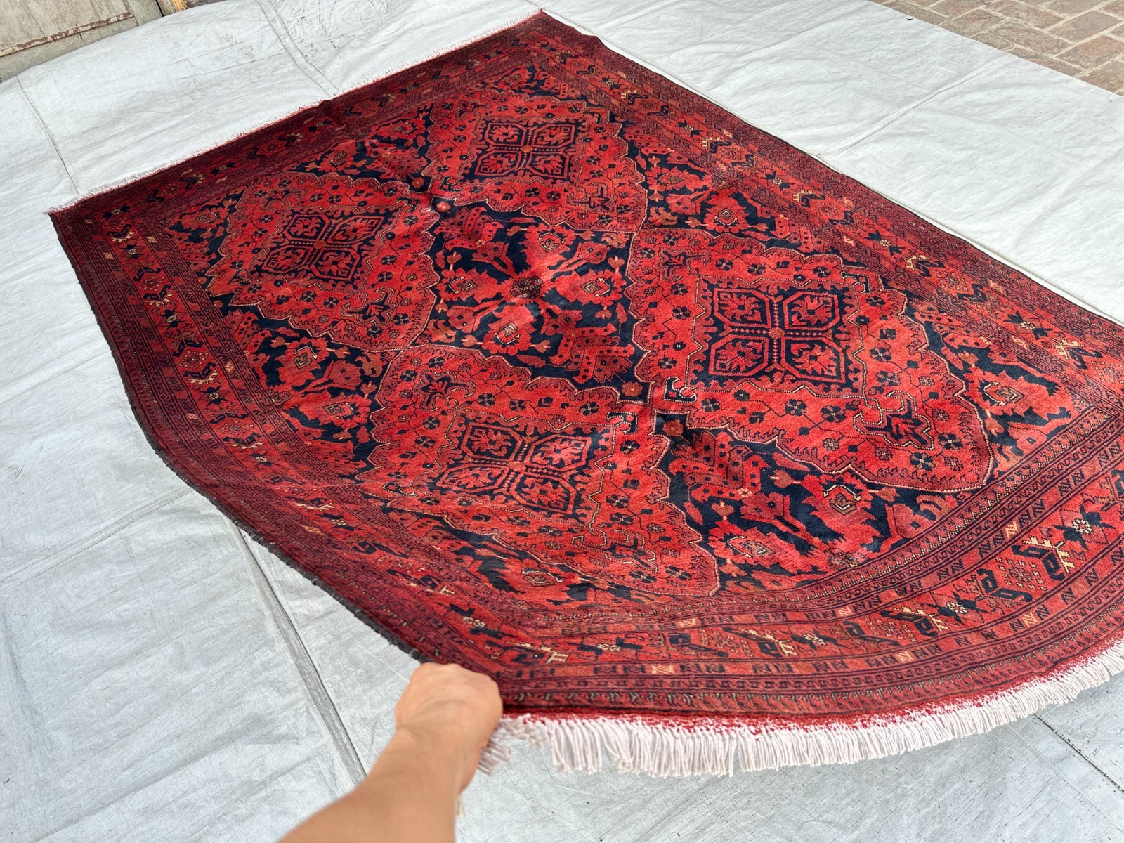 Large 7x10 Red Antique Afghan Rug 6\'8x9\'7 Hand Knotted Tribal Medallion Area Rug