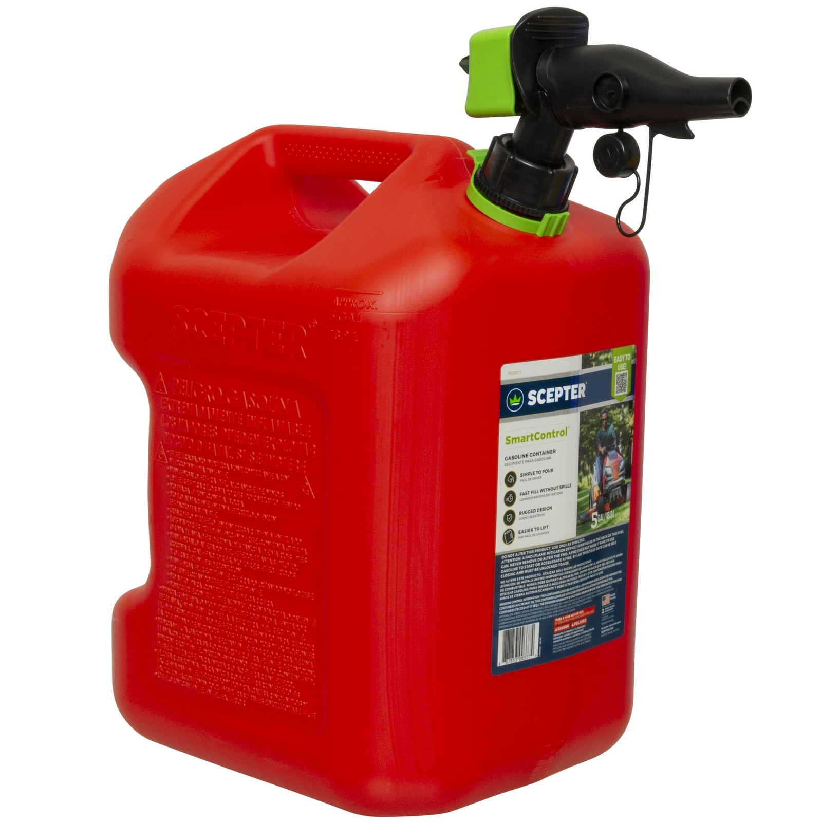 Scepter 5 Gallon Capacity Smart Control Dual Handle Gas Can, FSCG571EOC, Red Fue