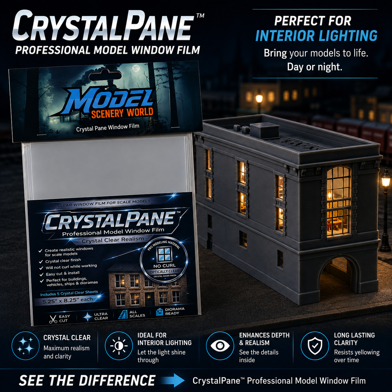 O Scale 1:48 Crystal Pane Realistic Clear Window Film | Model Scenery World