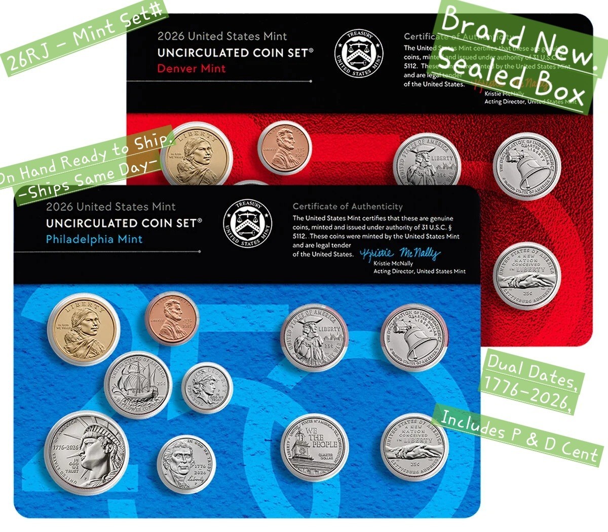 2026 P & D US Mint Uncirculated Coin Set With Dual Date Cent 🇺🇸 On Hand. 26RJ
