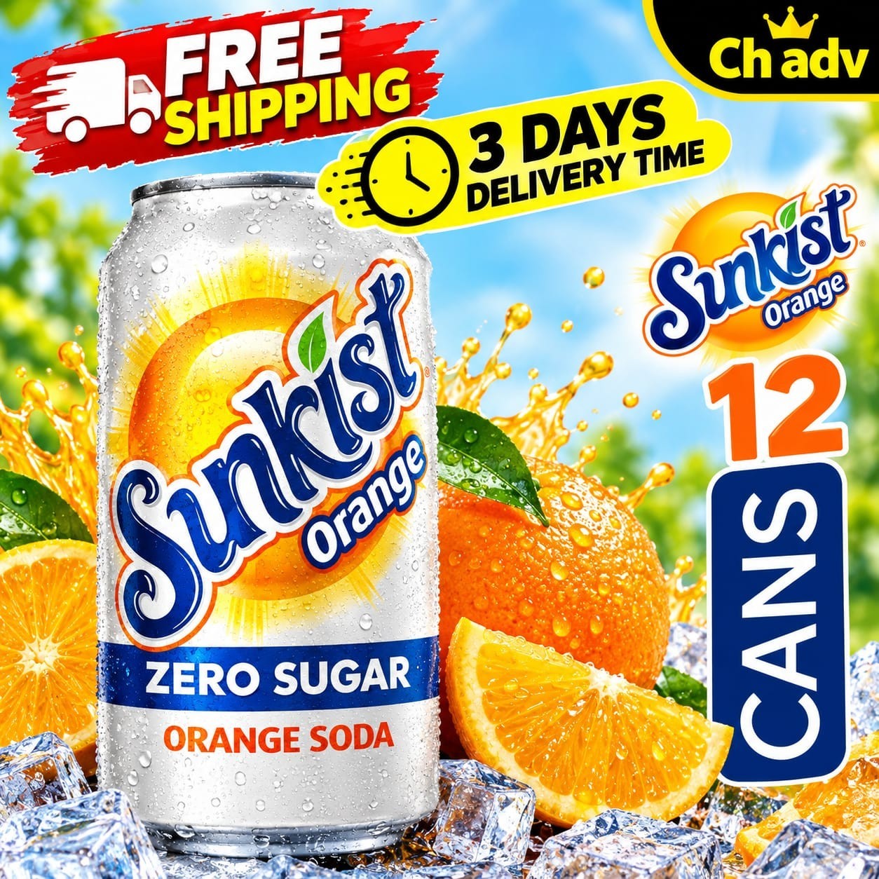 Sunkist Zero Sugar Orange Soda Pop, 12 fl oz, 12 Pack Cans-free shipping Sunkist Zero Sugar Orange Soda Pop, 12 fl oz, 12 Pack Cans-free shipping