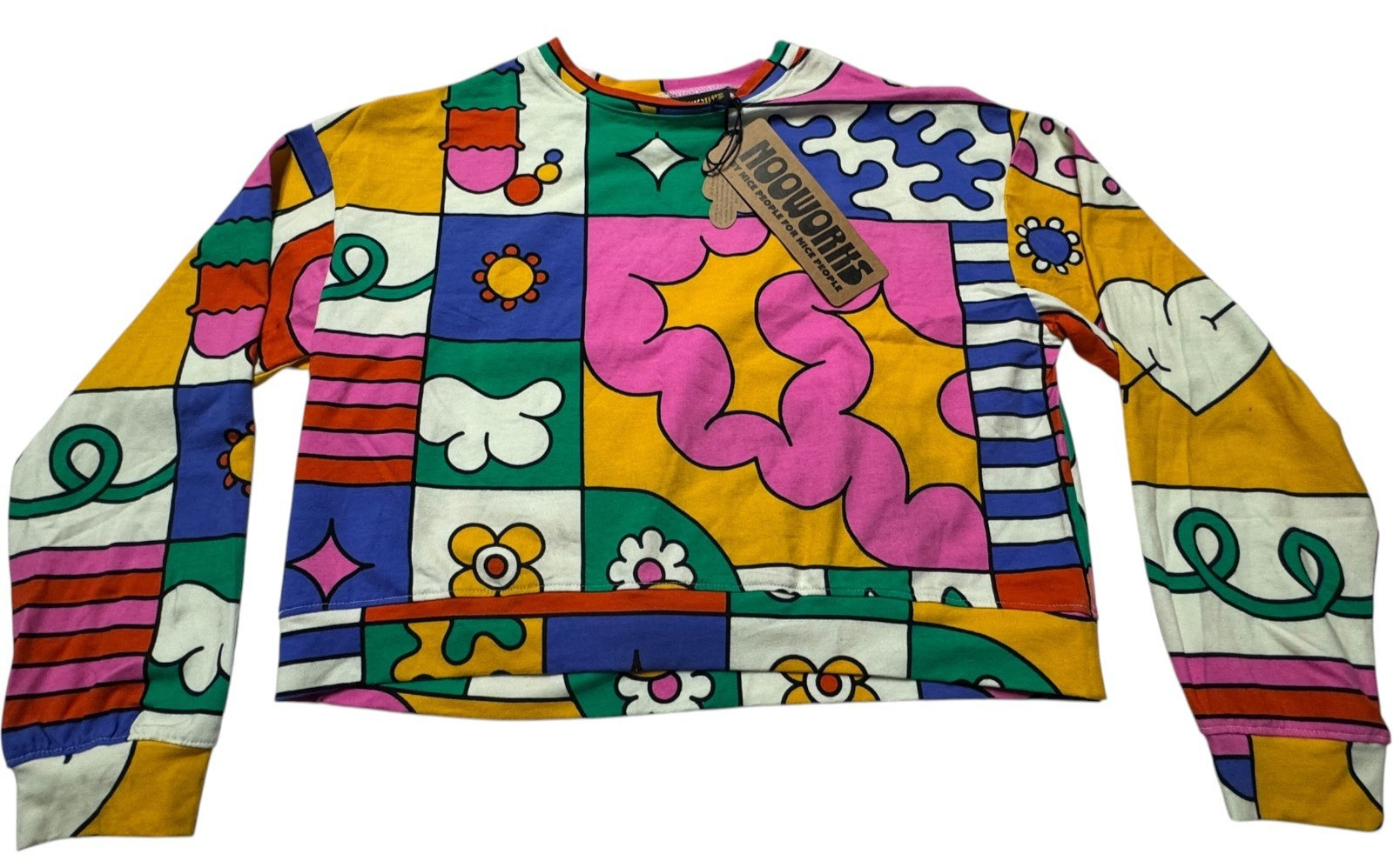 Nooworks Women\'s Graphic Patchwork Crop Sweatshirt Colorful Cotton Pullover Nooworks Women\'s Graphic Patchwork Crop Sweatshirt Colorful Cotton Pullover